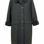 Hilary Radley Black Boiled 100% Wool Shearling Trim Lined Long Coat, Size 8, EUC Photo 0