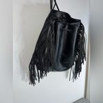 Victoria's Secret Fringe Bucket Bag Drawstring Black Faux Leather Large NWOT Photo 8