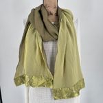 Vintage Peggy Jennings Two Tone Olive Green Embroidered Silk Sheer Scarf Shawl Photo 1