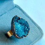 Handmade Size 6.5 7 7.5 Teal Blue Gem Aqua Druzy Crystal Fine Original Art Ring Freeform Gemstone Unisex Solid Metal Plated Gold Filled Rustic Free Form Photo 1