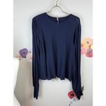 Free People  Navy Textured Back Pleated Blouse - Size - Large Photo 6