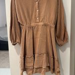 Amazon Lantern Sleeve Mini Tan Dress Photo 1