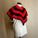 Handmade Handcrafted womens vibrant Red/Black boho Fashion Crochet Poncho cover 32”x 22” Photo 2