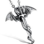 Silver Dragon & Sword Necklace Stainless Steel Biker Goth, GOT Game of Thrones Photo 1