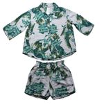 PURO LINO 100% Linen Italy Palms XL Set 2 Piece Blouse & Short Casual Photo 5