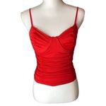 Just Polly Red Ruched Mesh Underwire Bustier Tank Top Photo 9
