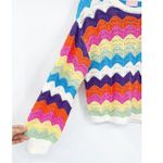 Sincerely Ours Over The Rainbow Multicolor Scalloped Knit Crewneck Sweater Blue Size M Photo 1