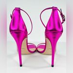 Gucci  Pink Metallic Leather Ankle Strap GG Crystal Logo Heel Sandals Sze EU 39 Photo 6