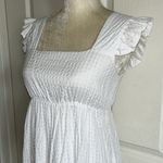 Gianni Bini GB White Square Neck Flutter Sleeve Seersucker Darling Dress Sz S Photo 2