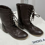 Charlotte Russe Womans Avril Brown Faux Leather 7 Combat Boots Lace Up Side Zip Photo 0