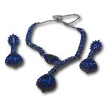 Vintage Electric Blue Rhinestone Crystal Pendant and Pierced Earring Set Photo 1