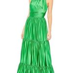 Mac Duggal 50658 Green Satin Tiered Sleeveless Halter Gown Size 6 NWT Photo 0