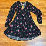 A New Day Womens XS Black Pink Floral Print V-neck Long Sleeve Midi Dress Spring Photo 0