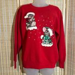 Adorable Vintage 1990s Y2K Cat and Mouse Christmas Sweatshirt Pannill Medium Red Photo 0