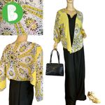 ROSEY TOMATO YELLOW & BLACK LIGHTWEIGHT PAISLEY PRINT BOLERO COVER (3X) Photo 1