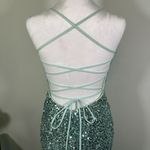 Sophia Thomas Formal Full Sequin Dress Size 0 Adjustable Prom Homecoming Mint Gr Green Photo 2