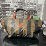 Fendi Authentic  Pequin Striped Tote Bag Leather Handles Photo 2