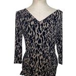 Vince Camuto Leopard Animal Print Ruched Faux Wrap V-Neck 3/4 Sleeve Top Size M Photo 0