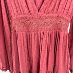 Lulus  rayon Swiss dot deep v-neck tiered mini dress dusty rose lace M skater Photo 4