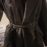 Max Studio MAX STUDIOS FAUX LEATHER BROWN LONG DOUBLE BREASTED BELTED TRENCH COAT SIZE M Photo 4