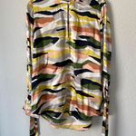 Equipment Camo Print Tie Sleeve 100% Silk Blouse Size L Photo 1