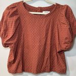Madewell  Jacquard Puff Sleeve‎ Top Micro Cross Clove 10 Button Crop Boho Woven Photo 0