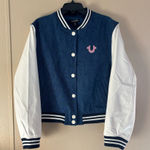 True Religion NWT Denim Buddha Varsity Jacket sz XL Photo 0