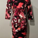 ECI NWT New York Black Purple Floral Print Scuba 3/4 Sleeve Midi Dress Size 8 Photo 4