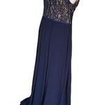 Fame and Partners Navy Lace Gown Spaghetti Strap Women’s Size 14 Grosgrain Trim Photo 5