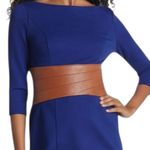 $336 NWT Shani Womens Cocktail Dress Sz 14 Blue Faux Leather Waist Office Chic Photo 2