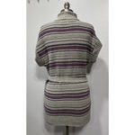 Sonoma Cardigan Sweater Womens M Gray Purple Striped Knit Belted Short Sleeve Photo 1