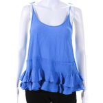 Rebecca Taylor  Silk Textured Tiered Ruffle Tank Top Blue 0 Coastal Luxe Coquette Photo 4