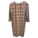 ZARA  Plaid Black Yellow Gold Dress Midi 3/4 Sleeve Size Medium Photo 2