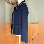 Nic+Zoe  Ribbon Trim Fringe Mix Knit Blazer Women's Dark Indigo Long Sleeve NWOT Photo 3