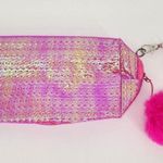 Holographic Pink "Meow" Cat Makeup Bag with Wrist Strap & Pom Pom Photo 1