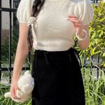 ZARA Black velvet mini Aline skort with bow tie details and heart patch Photo 3