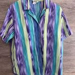 VTG Teddi Shirt Large Top Short Sleeve 70’s Purple Blue Stripe Blouse Vintage Photo 0