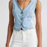 Ramy Brook  Ellis Lace Panel Denim Vest Blue Cotton Size 4 NWT Boho Waistcoat Photo 0