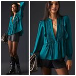 Anthropologie By  Pintuck Blouse Long Sleeve Blouse Shirt Dark Turquoise Size S Photo 1
