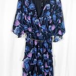 City Chic Wrap Vine Mini Flutter Sleeve Belted Dress: Black Waterlily Vine Photo 1