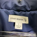 Susan Graver | Navy Blue Puffer Coat w/Black Fur Hood L Photo 3