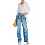 MOTHER Superior Floral Print Wide Leg Jeans Light Wash Butterfly Size 33 Blue Photo 2