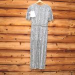 Mac Duggal  5980 Blue High Neck Short Sleeve Crystal Fringe Column Dress Photo 10