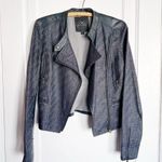 Monika Chiang • moto jacket leather woven asymmetrical zip navy blue cropped Photo 1