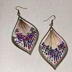 Bohemian Multi Color Beaded Thread Women’s Drop Dangle Vintage Earrings Gold Photo 0