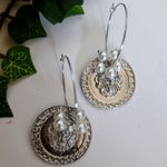 Silver Lion Head with Greek Key Design Drop Earrings Photo 0