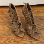 Badgley Mischka Mark & James  Leather Stiletto heel peep toe bootie Brown Size 10 Photo 2