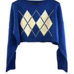 Streetwear Society Retro Argyle Blue Cropped Knit Sweater Women's Size XL  Photo 0