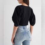 EXPRESS NEW! Black Fitted Ponte Square Neck Puff Sleeve Bodysuit Size S Photo 2