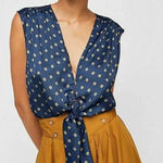 Free People Women’s Mornings In Marrakesh Tie Front Navy Silky Tank Top Size S Photo 0